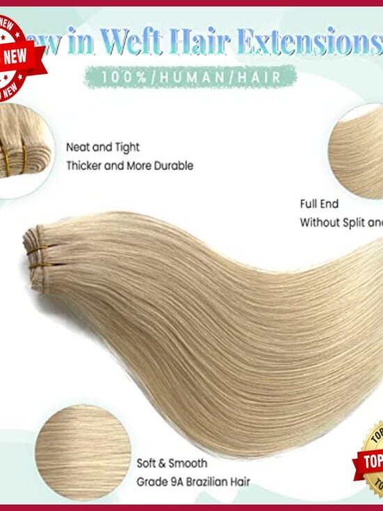 24 Inch Sew In Human Hair Extensions 120G Blonde Hand Tied Weft main image 5